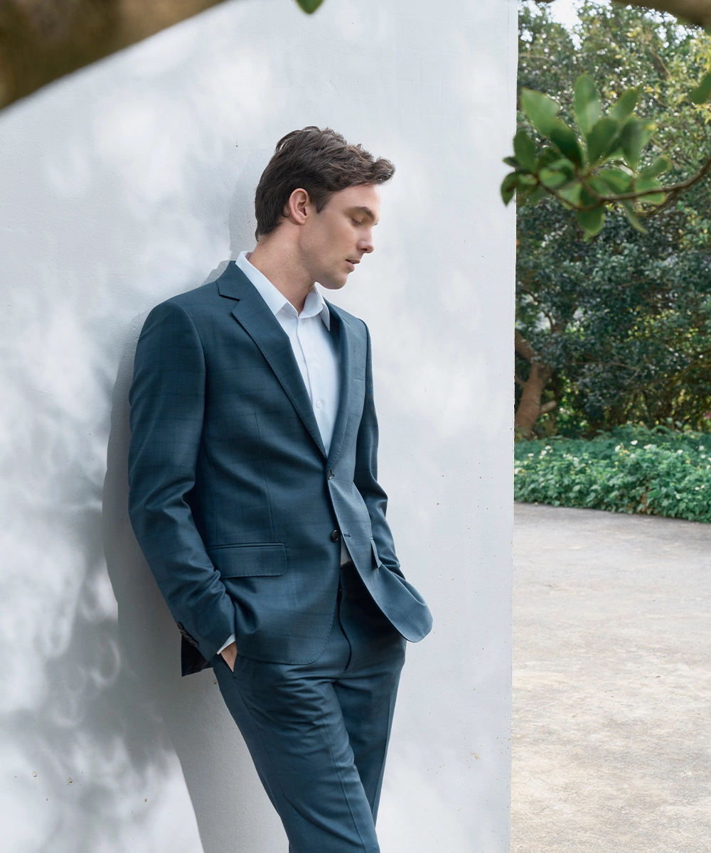 SUPEU150S 藍格紋 成套西裝