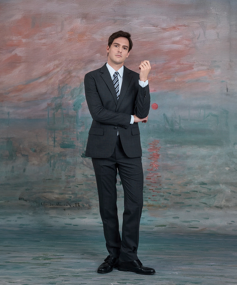 純羊毛灰格紋 成套西裝