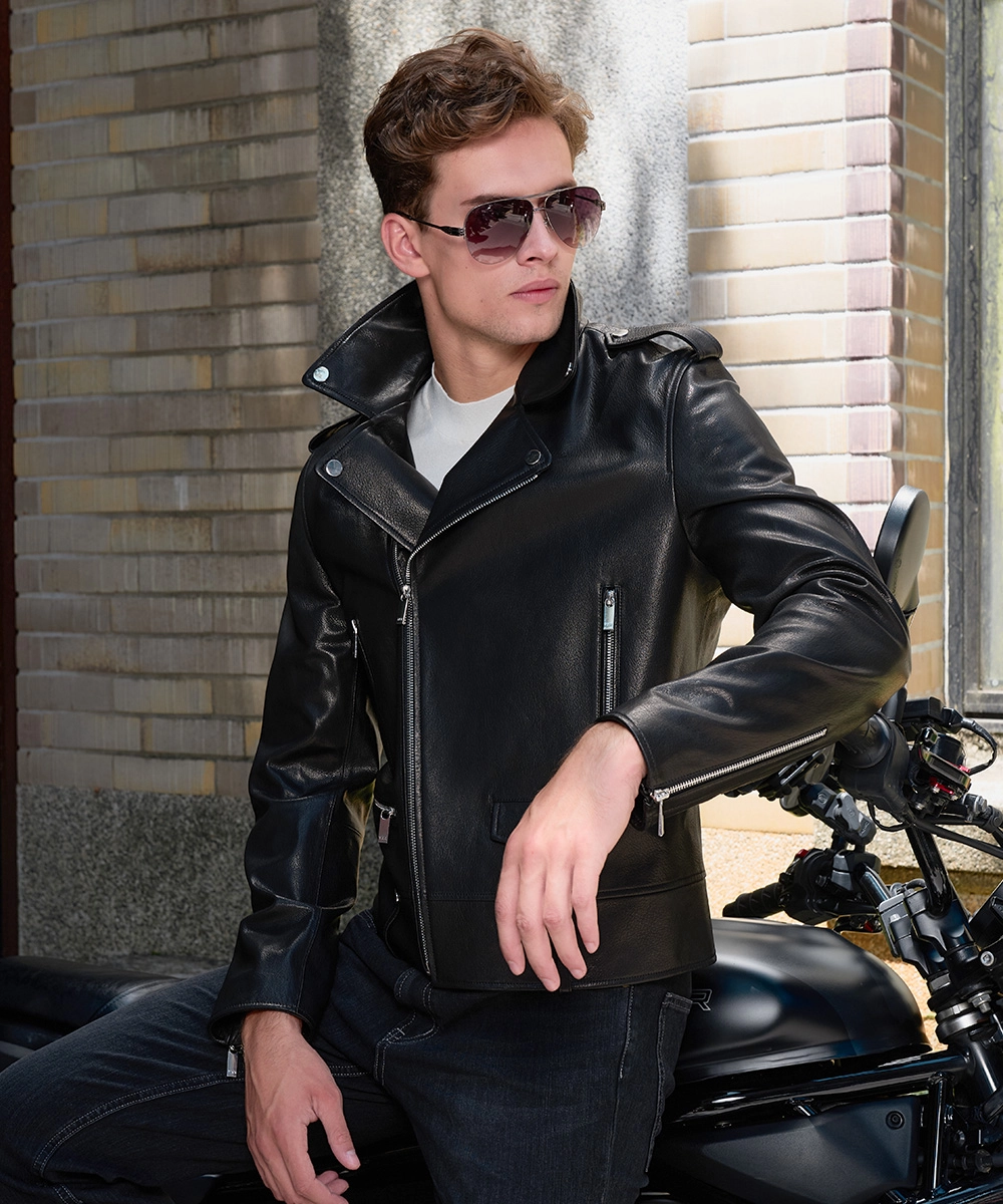 騎士 皮夾克 咖/黑