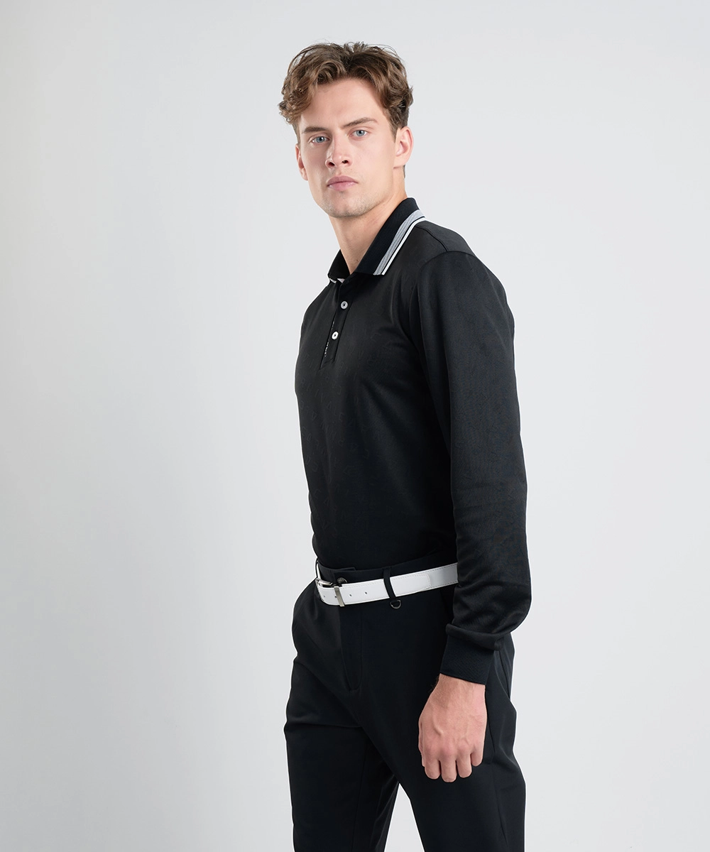 吸濕排汗緹花POLO衫 黑/白