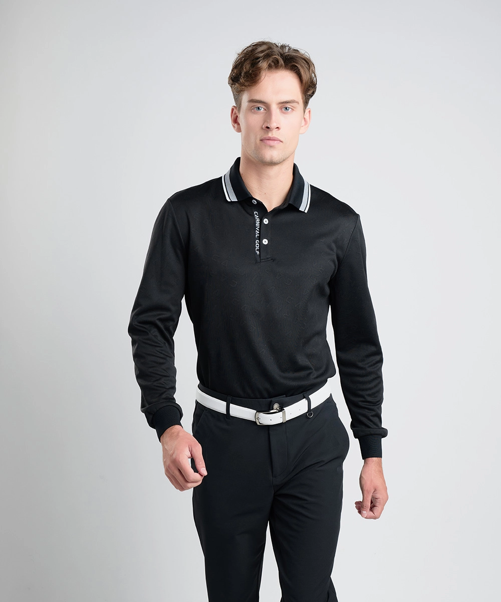 吸濕排汗緹花POLO衫 黑/白